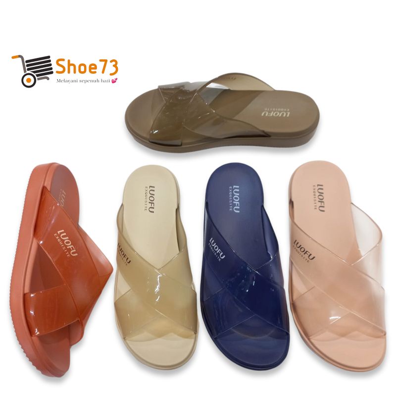sendal jelly silang transparan wanita luofu E 7189 -T-BW