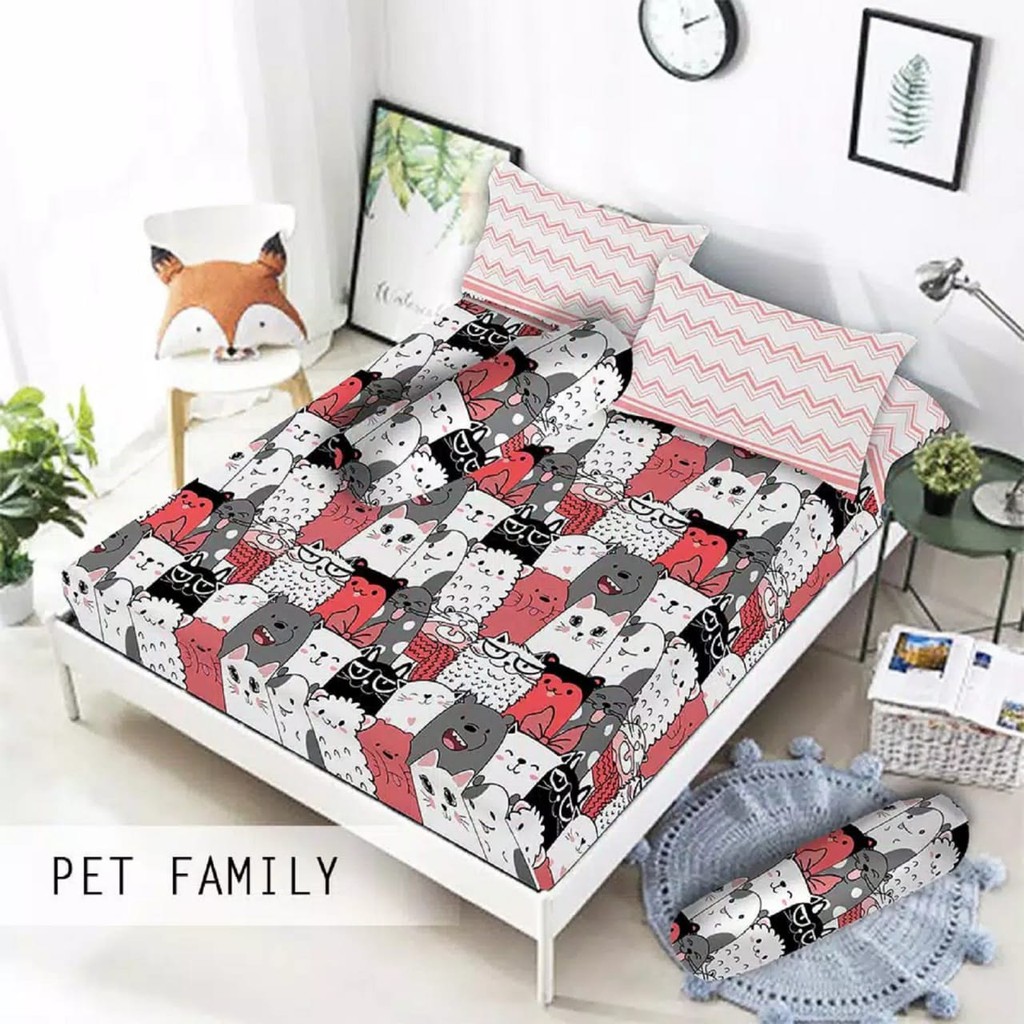 Monalisa - bisa COD Sprei 100/120/160/180 Single Queen King Motif Pet Family animal kucing anjing