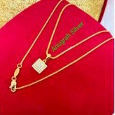 (COD)Kalung perak asli 925 Jedar + liontin kotak remaja/dewasa Rose gold/Silver lapisan emas kuning.