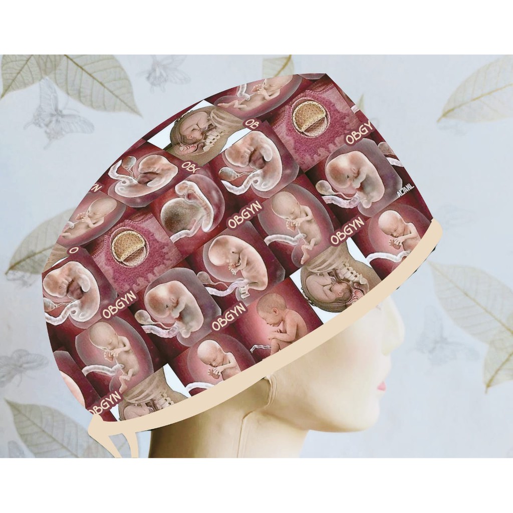 Head Cap /Topi Medis / Scrub Hat / Surgical Cap / Topi Dokter Printing Motif Obgyn Custom