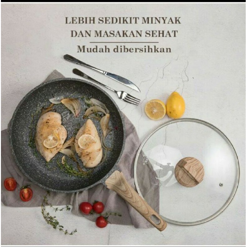 Carote fry pan frypan 24cm 24 cm dengan tutup granite series wood