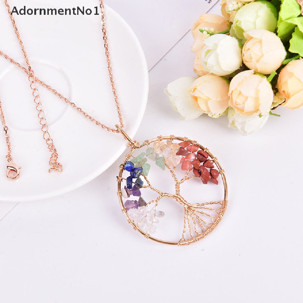 (AdornmentNo1) Kalung Rantai Dengan Liontin Pohon Kehidupan 7 Chakra Untuk Wanita