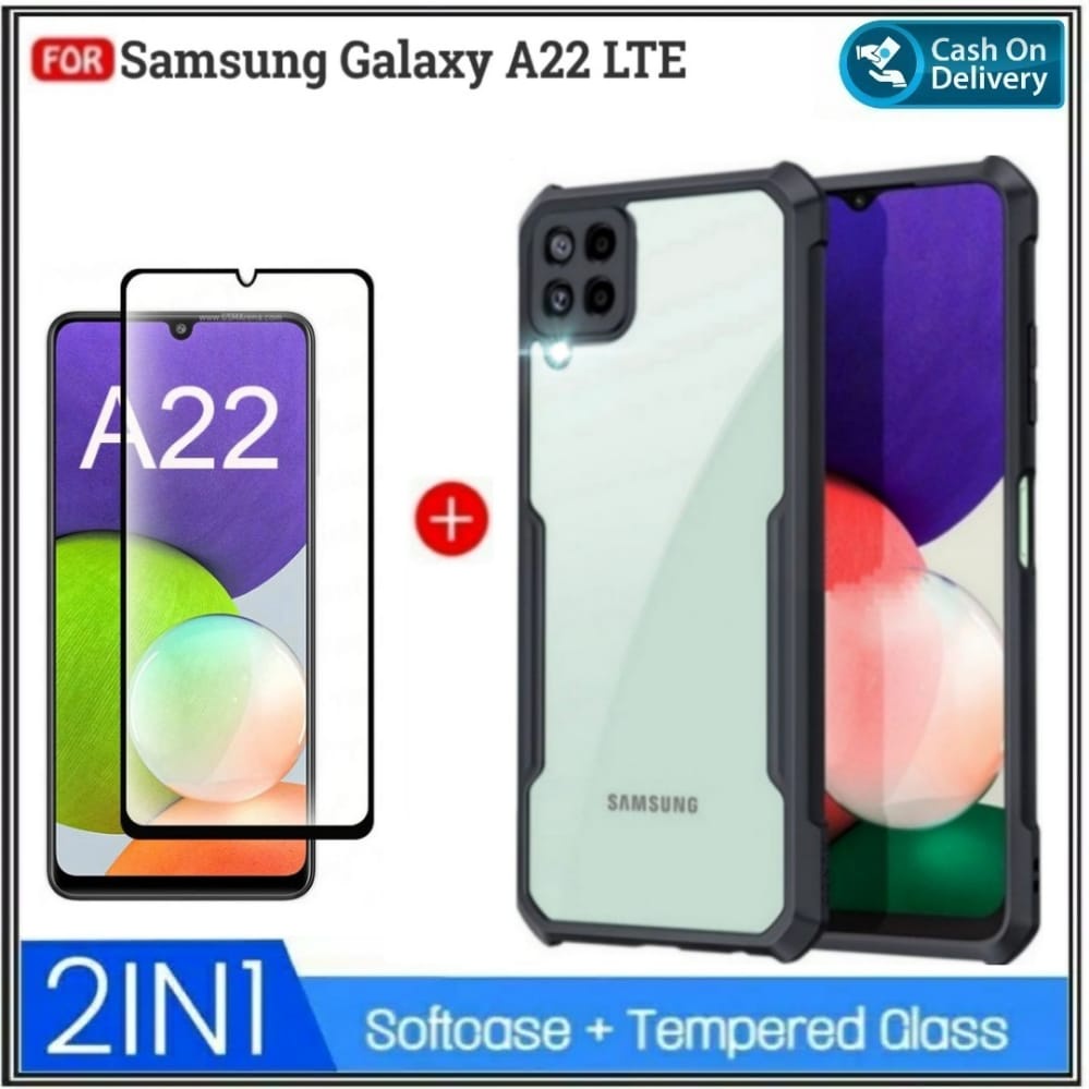 Case Samsung A22 LTE A22 4G LTE A22 5G A22 4G Soft Hard Fusion Transparan Free Tempered Glass