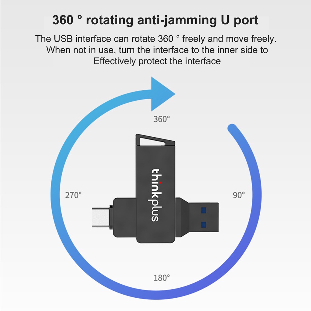 (Huluboy) Flashdisk USB 3.1 Tipe-C Kecepatan Tinggi Rotasi 360 ° 16G 32G 64G Untuk Lenovo MU251