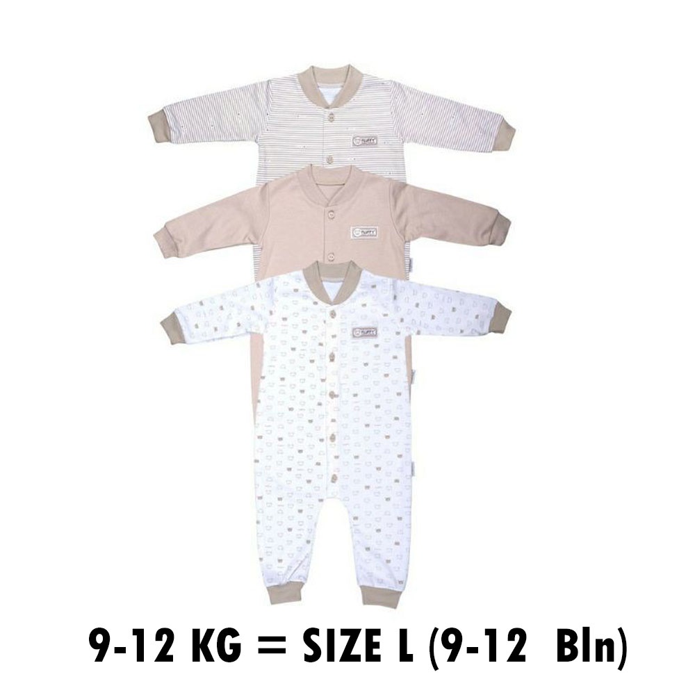 FLUFFY Paket Original Lengkap Baju Bayi (0-3 Bln) Perlengkapan Baru Lahir & Kado Bayi SNI-SS FLUFY KHKI Size L