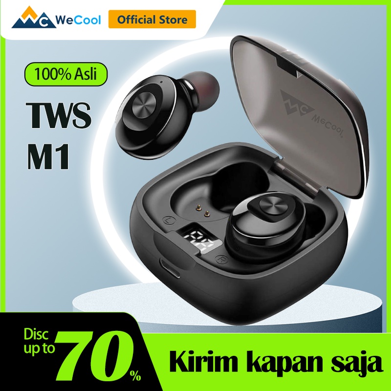 WeCool Moonwalk M1 Bluetooth earphone Earbud dengan IPX5 dan Casing Pengisian Daya Tampilan Digital Earphone Bluetooth dengan Musik HD dan Panggilan Ture Wireless Sport Fit Ear Buds Bluetooth 5.0