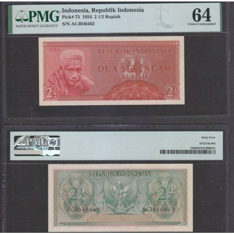 Uang Kertas Kuno 2 1/2 Rupiah Tahun 1954 Suku Bangsa PMG 64