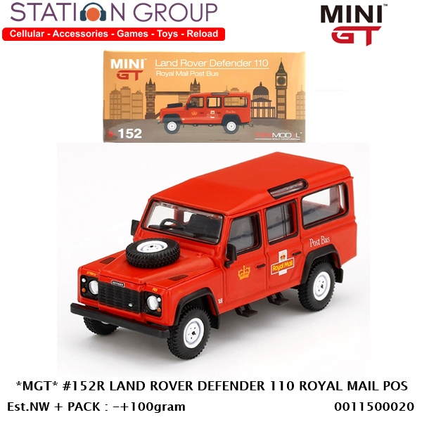 MINI GT #152R LAND ROVER DEFENDER 110 ROYAL MAIL POST BUS 1-64 - DIECAST