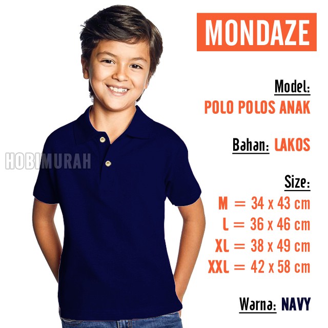  Kaos  Polo ANAK  NAVY PENDEK MONDAZE Kerah  Polos 