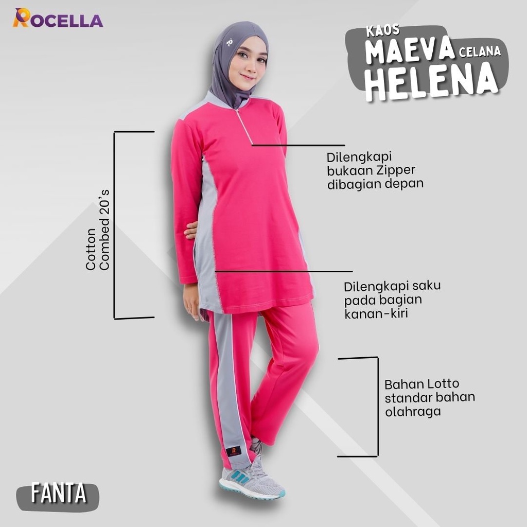 Rocella Kaos Maeva dan celana helena, kaos Olahraga Muslimah, kaos olahraga wanita. setelan olahraga