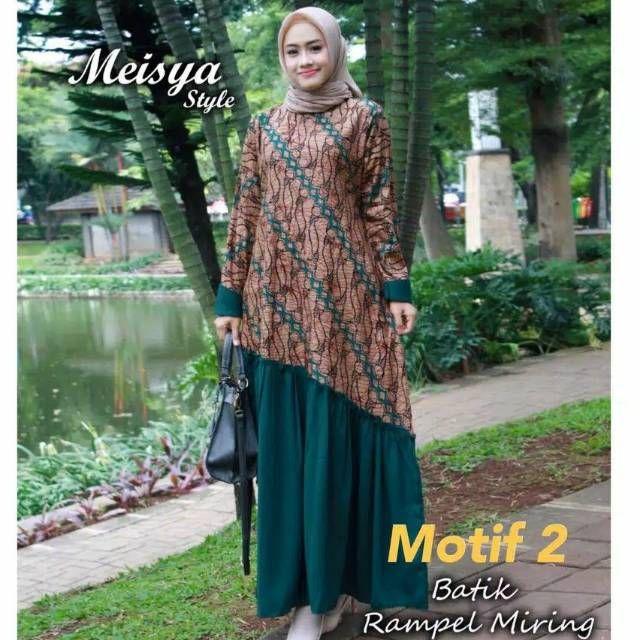 Zola_batik Gamis Batik Rempel Wollpeach Mix Katun Meisya - Wolfis Meisya