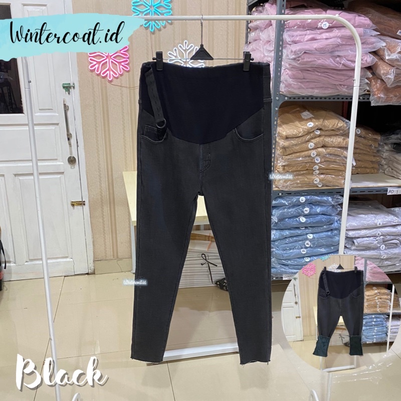 Celana denim winter wanita pregnancy pant musim dingin hangat inner fur thermal import hamil