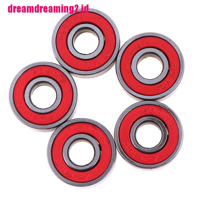 （✔✔❤5pcs Bola Bearing ABEC-7 608RS Warna Merah Ukuran 8x22 X 7mm Untuk Skateboard