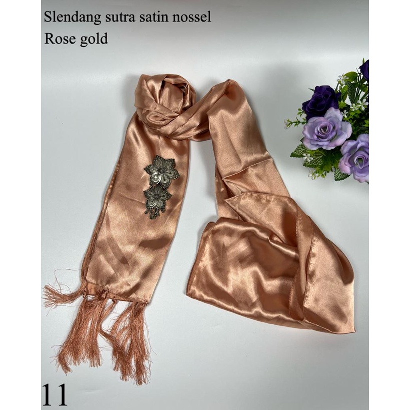 Selendang Satin Silk Ronce / Selendang Satin Silk Nossle / Selendang Satin Sutra Ronce-Rosegold