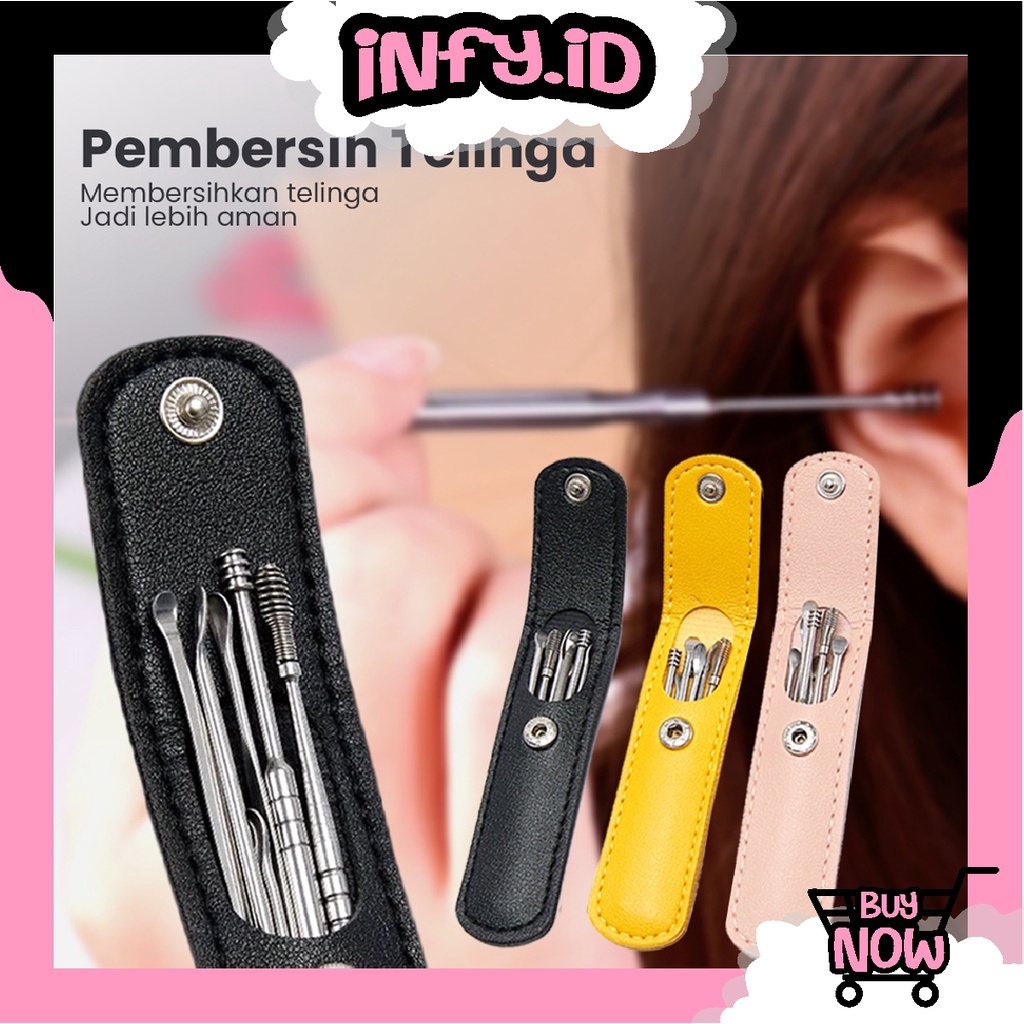 INFY - Alat Pembersih Telinga Korek Kuping Ear Wax Picker 6pcs Alat Pembersih Telinga Korek Kuping Stainless Steel Paket 8pc Set R649 651