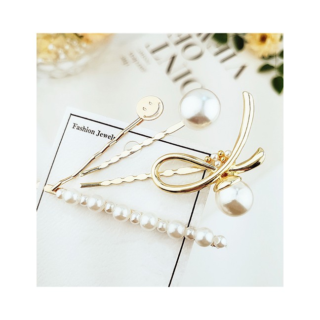 LRC Jepit Rambut Fashion Gold Alloy Pearl Hairpin Combination F57358