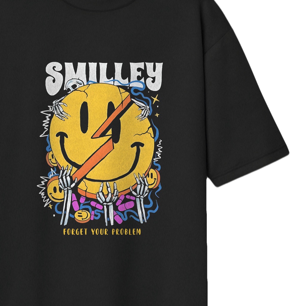 Surfinclo Oversized T-Shirt  Smilley Black Streetwear Premium Cotton 24s