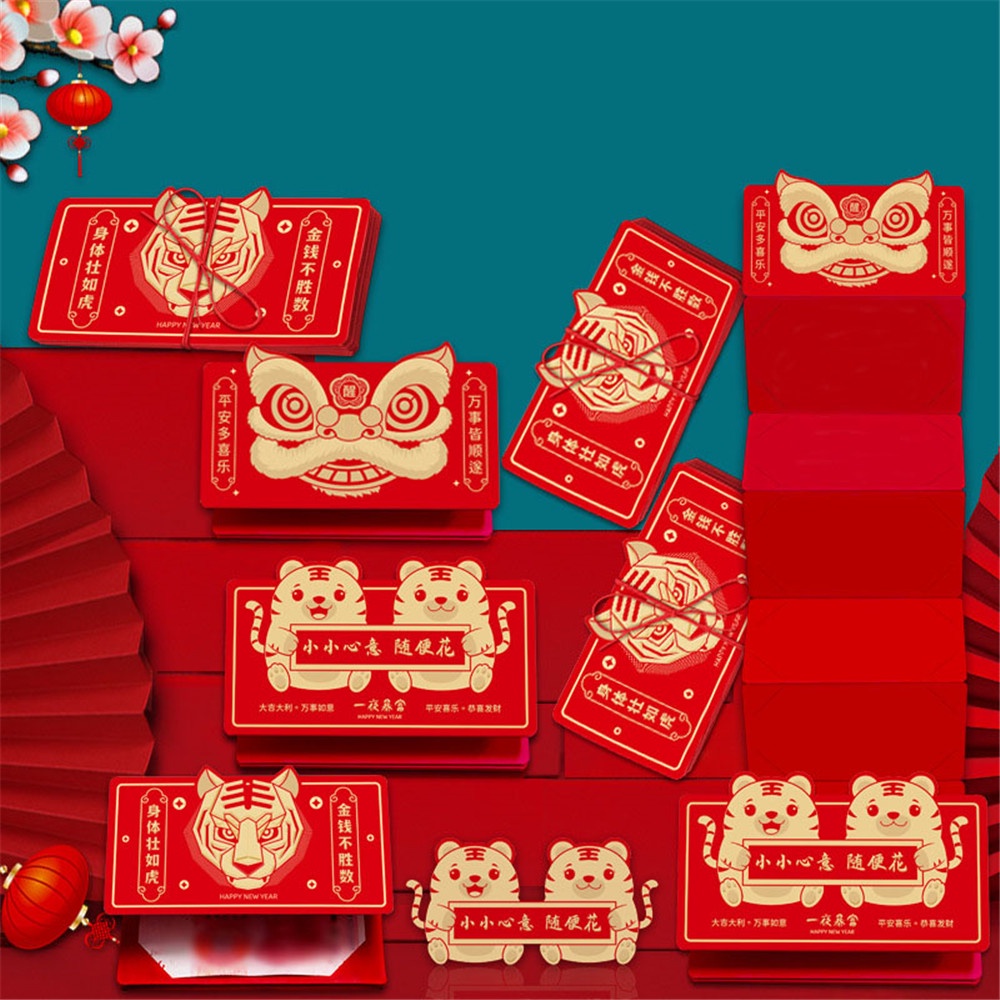 (Cod Tangding) Amplop Angpao Tahun Baru Cina / Imlek 2022 Warna Merah Motif Kartun Harimau