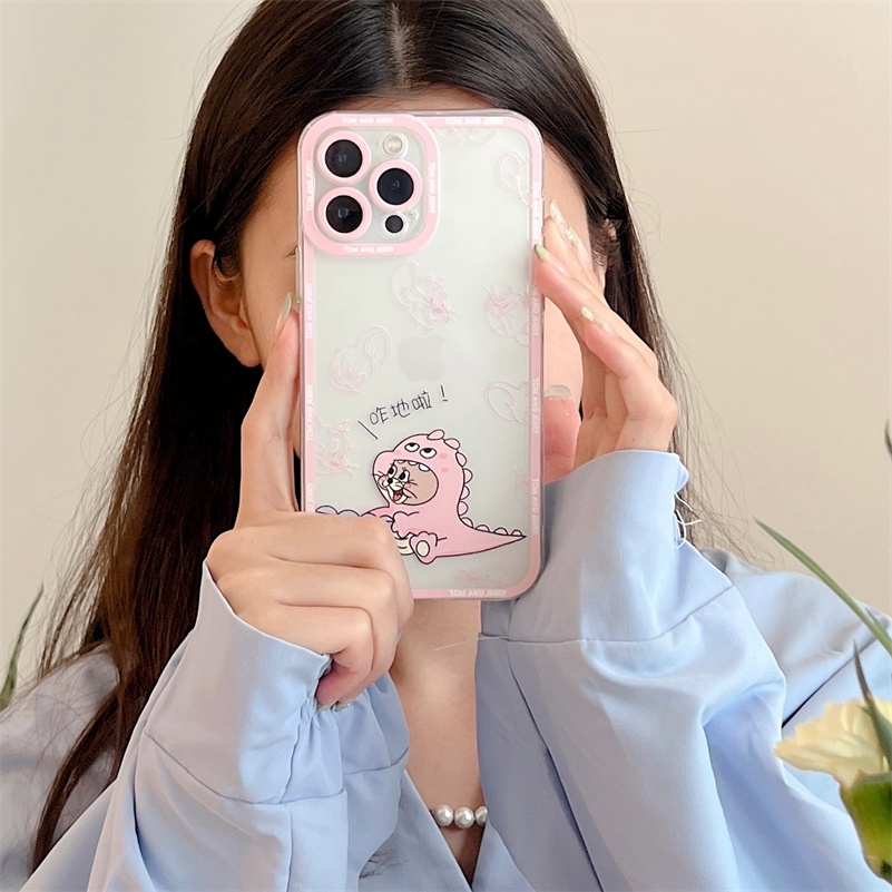 Soft Case TPU Transparan Motif Kartun Dinosaurus Untuk iPhone 13 12 11 Pro Max X Xr Xs Max SE 8 7 6 6s Plus