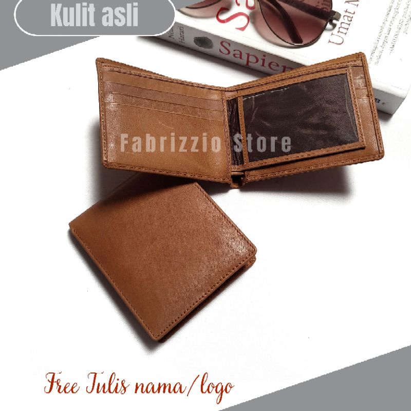 dompet pria kulit asli - gratis custom nama/logo