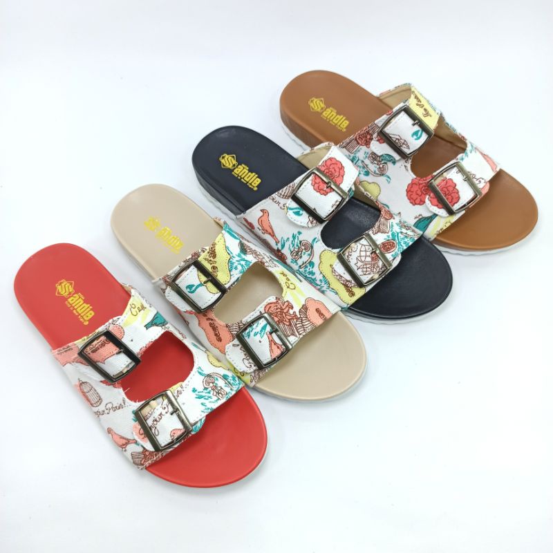 ANDIS Sandal Wanita Casual Sendal Selop Puyuh Kekinian Model Birken Ban dua Motif Andis AF02