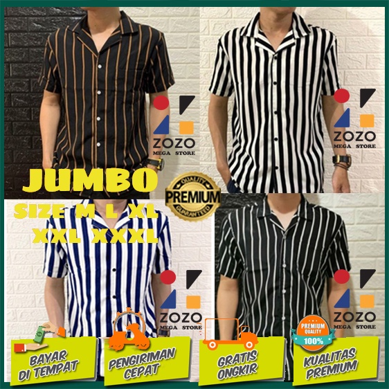 KEMEJA STRIPE JUMBO PRIA Lengan Pendek Cowok Hem Garis Baju Belang Strip XXXL Salur