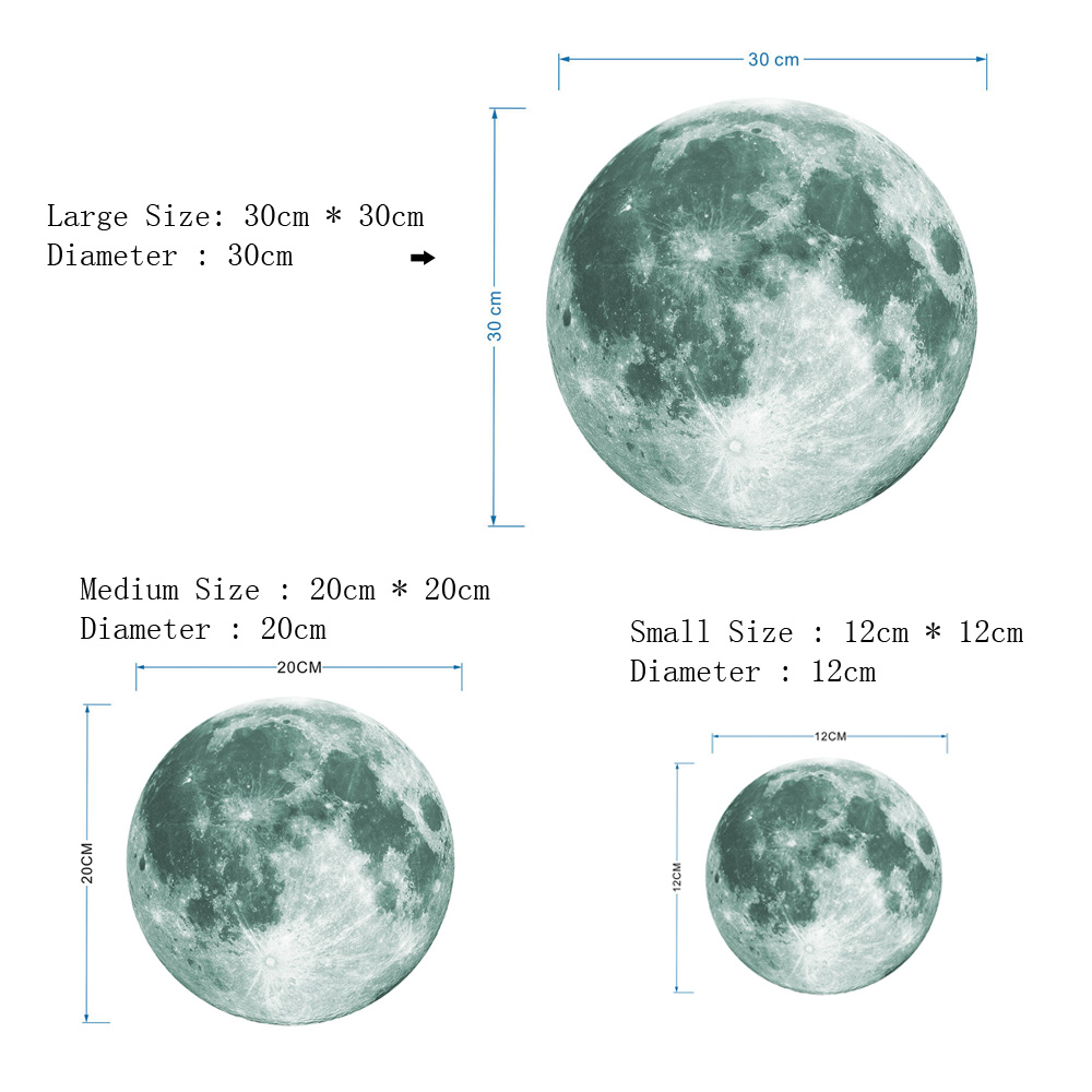 Stiker Dinding 3D Desain Bulan Bumi Glow In The Dark Ukuran 5cm Untuk Dekorasi Kamar Anak