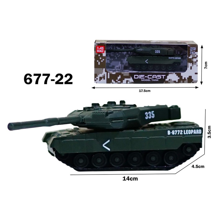Mainan Diecast Tank Besi Military 677-22 - Hijau