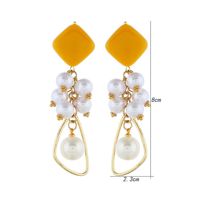 LRC Anting Tusuk Fashion Yellow Pearl Earrings F61280