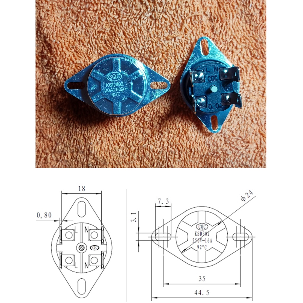 KSD302 250V 20A 93C 93 C 4 feet Normally Closed NC Manual Thermostat Temperature Control Switch elec