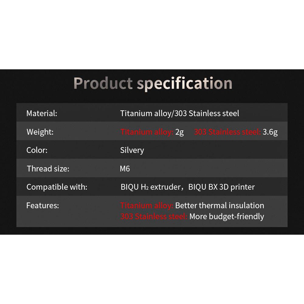 INDOCART All-metal Throat 3D Printer BIQU BX Titanium Alloy