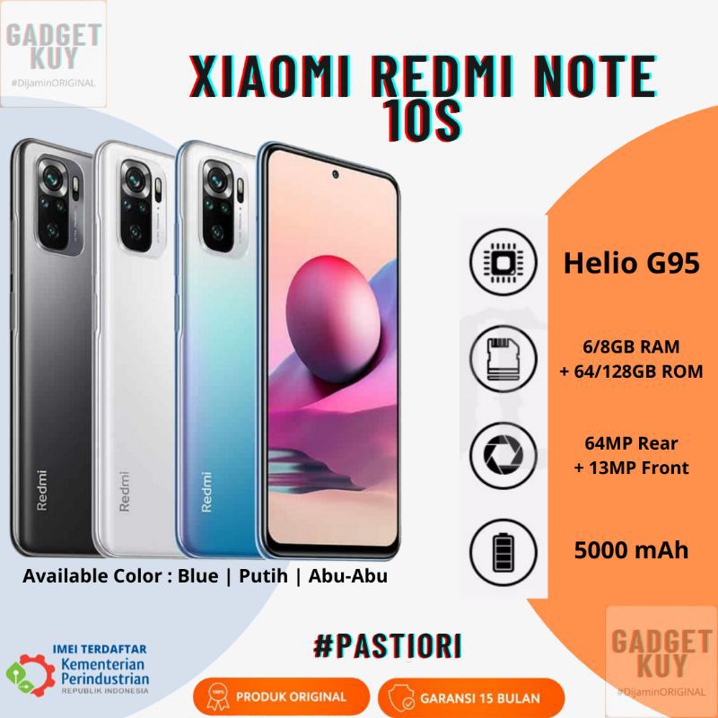 Xiaomi Mi Redmi Note 10S NFC Helio G95 8GB+128GB Amoled Garansi Resmi Indonesia