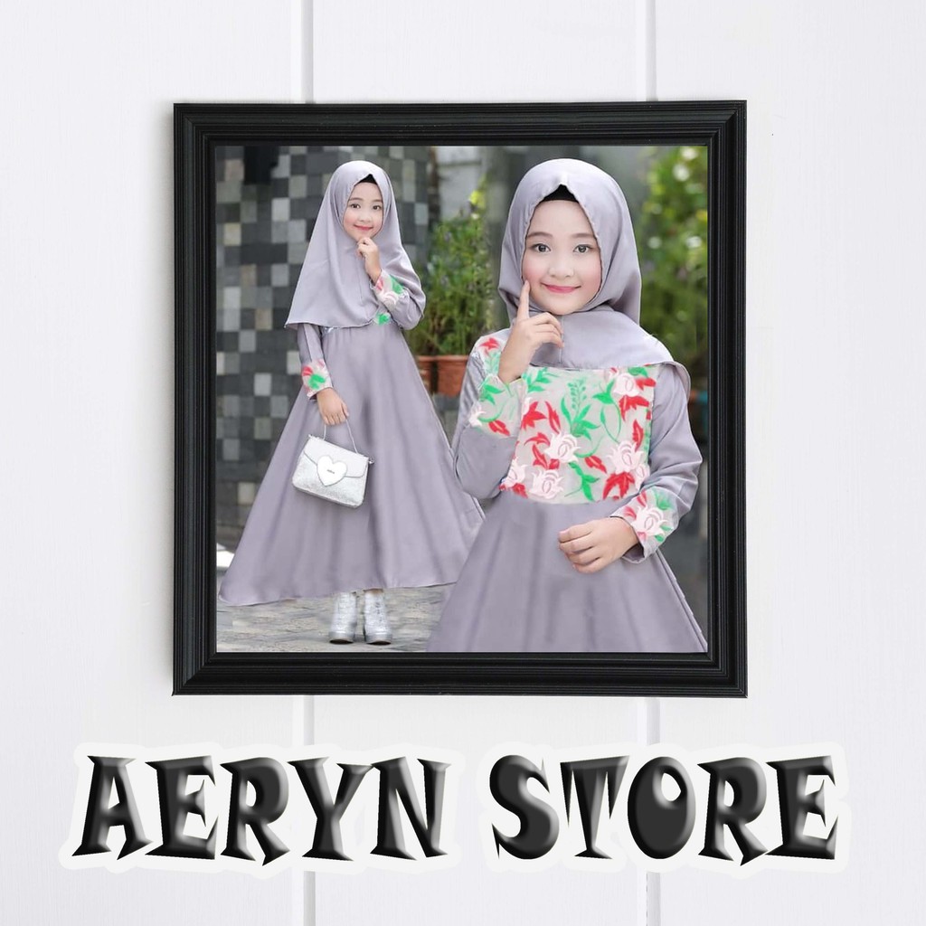 Syari Anak Zalina Abu SW Baju muslim anak perempuan wollycrepe abu/ gamis anak