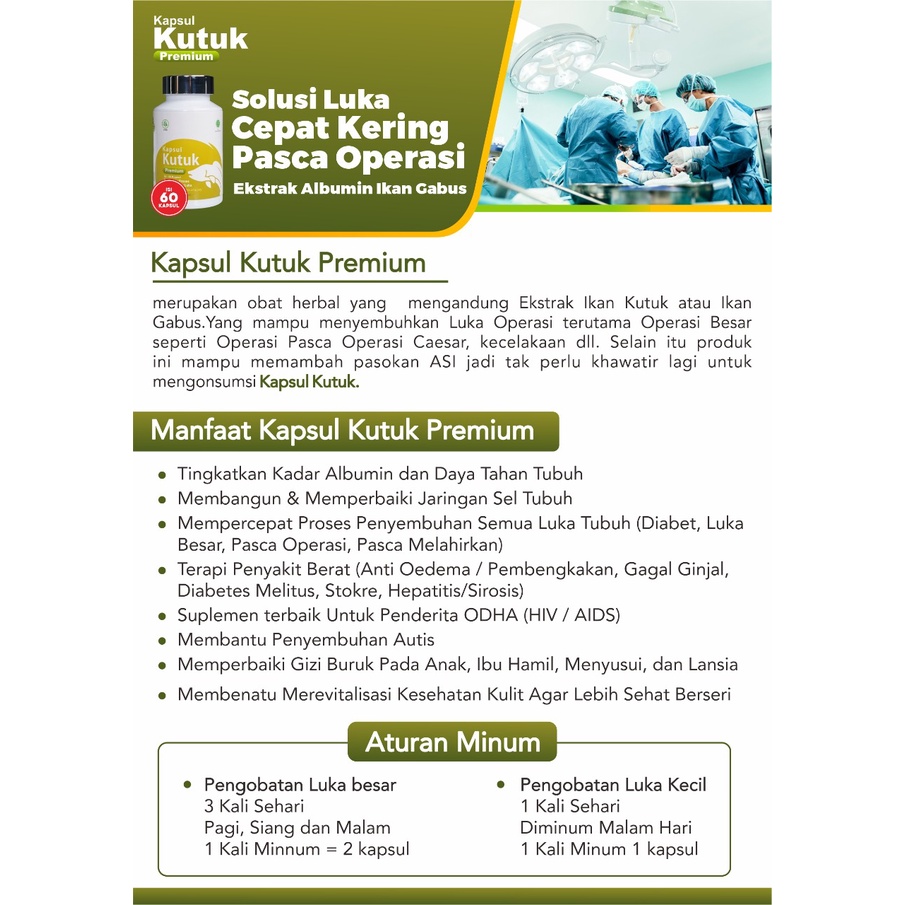 Promo KAPSUL KUTUK Ekstrak Albumin Ikan Gabus Original / Pengering Luka Diabetes &amp; Operasi Bekas Luka Cepat Kering / Pelancar Asi Booster