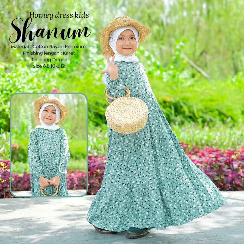 BeautyOne - Gamis Anak Shanum 4-12tahun Dress Muslimah Anak Motif Homey Dress Anak Bunga Kekinian Murah Bahan Katun Rayon Premium Nyaman Dipakai | Bisa Cod