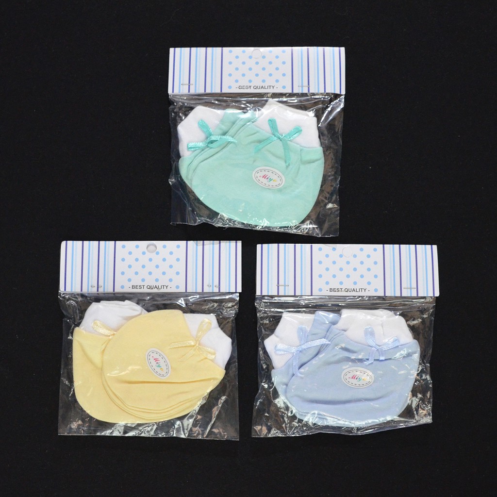 MIYO 3 Set Sarung Tangan & Kaos Kaki Rib Bayi/Baby Warna (0-3M)| Perlengkapan Bayi Baru Lahir