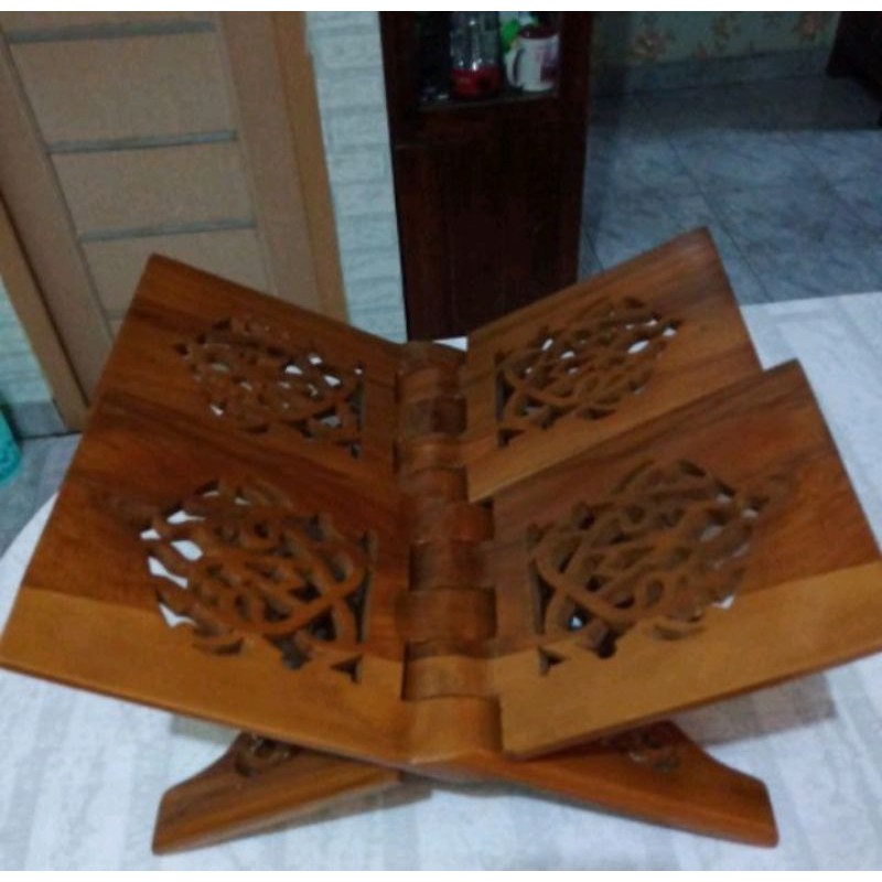 Rekal Tatakan Alquran kayu jati uk 18 cm asli jepara meja quran jepara rekal ukir jepara kayu jati