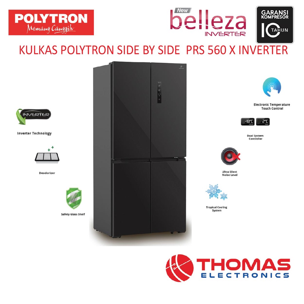 KULKAS POLYTRON SIDE BY SIDE  PRS 560 X INVERTER GARANSI RESMI