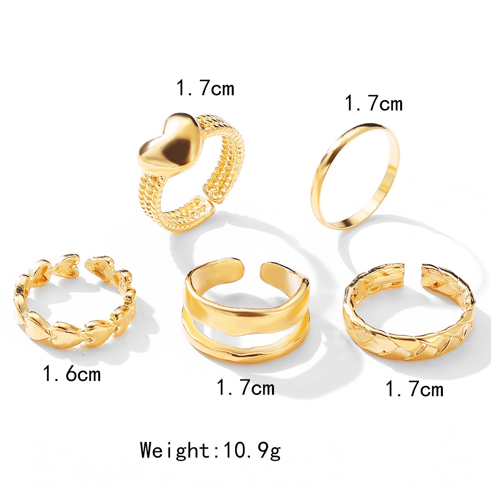 2pcs / Set Cincin Jari Telunjuk Desain Hati Hollow Untuk Wanita