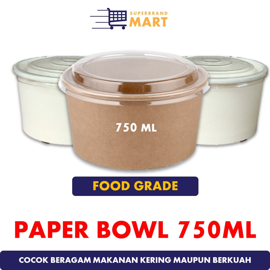 Jual Paper Bowl 750ml Dengan Plus Tutup Wadah Cup Mangkok Tempat ...
