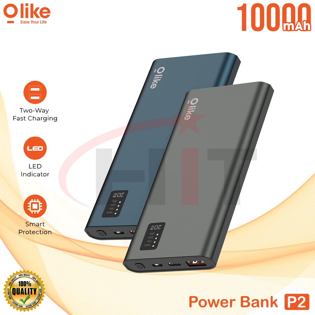 Olike PowerBank 10000mAh 3A Dual Output Port USB &amp; Type-C Original