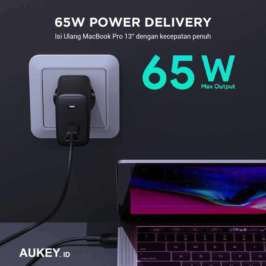AKN88 - AUKEY PA-B3 - OMNIA MIX 65W - Dual Port PD Charger with GanFast Tech
