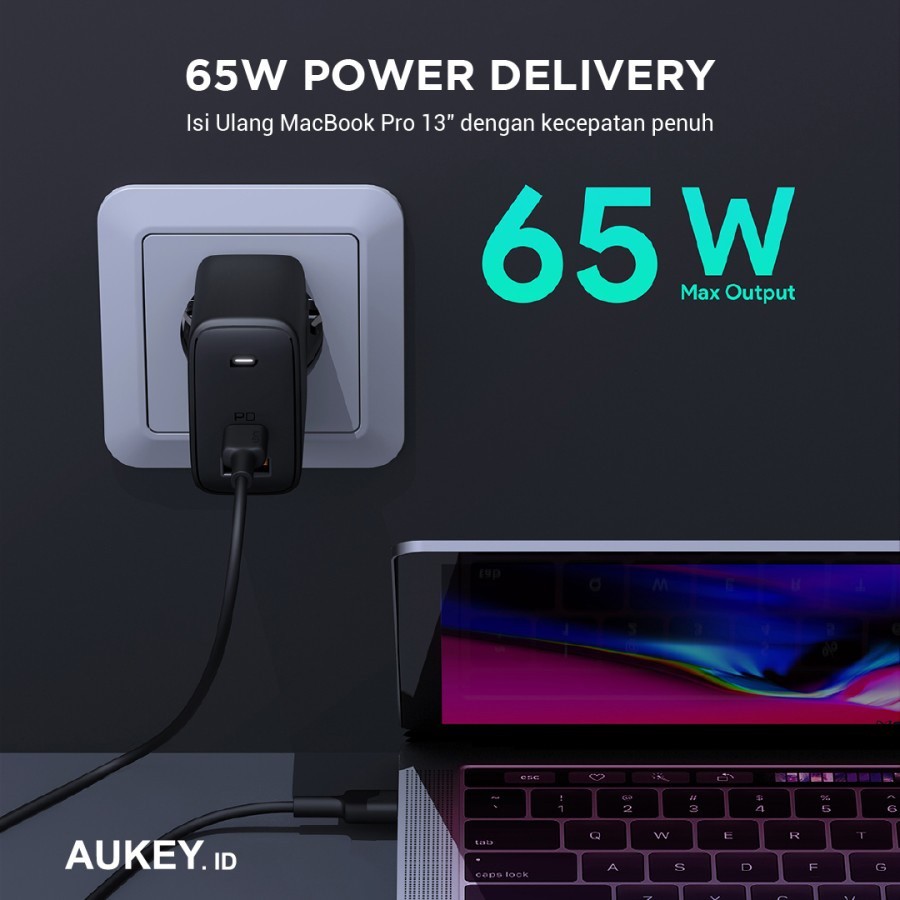 AUKEY PA-B3 - OMNIA MIX 65W - Dual Port PD Charger with GanFast Tech - GARANSI RESMI AUKEY 24 BULAN