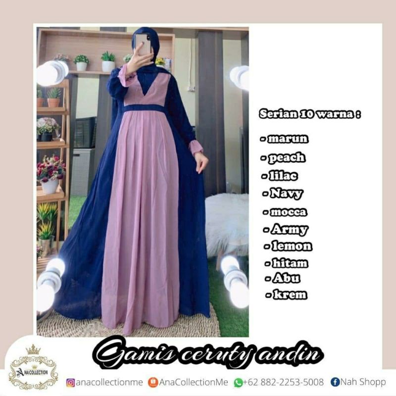 Gamis Ceruti Dwi warna Andin