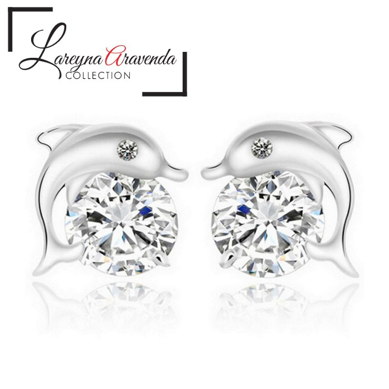 Anting Wanita Silver Motif Dolphin Kristal Crystal Zirconia AT067