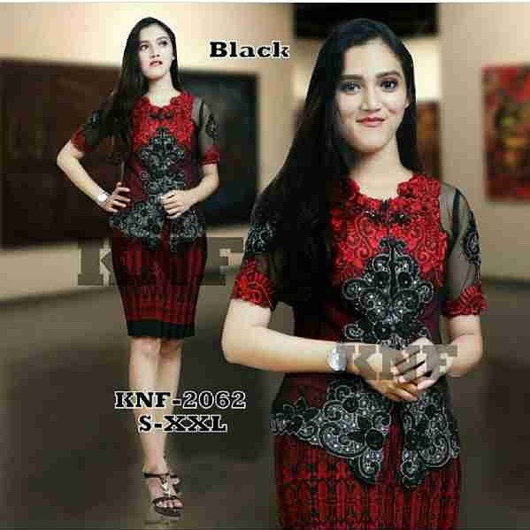 KEBAYA NATAL BORDIR PAYET KEBAYA CORNELLY/KEBAYA MODERN/KEBAYA WISUDA/KEBAYA JUMBO/ KEBAYA PAYET RUMAH KEBAYA BANDUNG RUMAH SONGKET BANDUNG-1SET HITAM_MERAH
