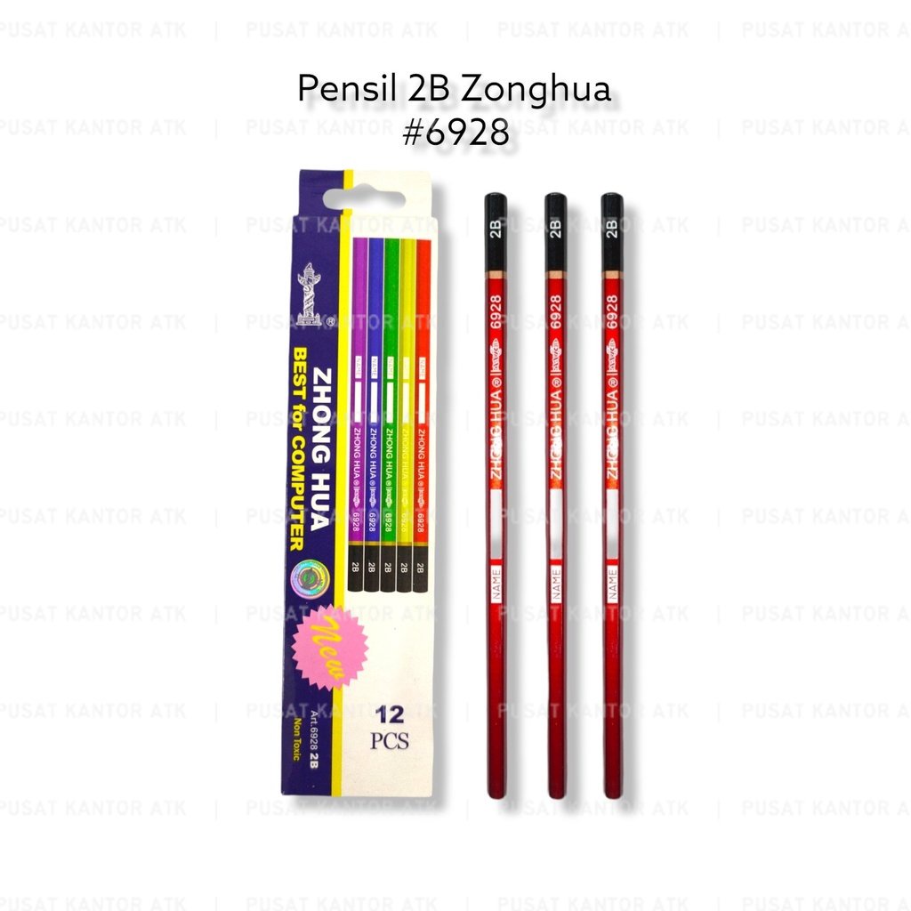 

Pensil 2B Impor ZhongHua Pencil Pena Pensil Kayu Warna Warni Lusinan