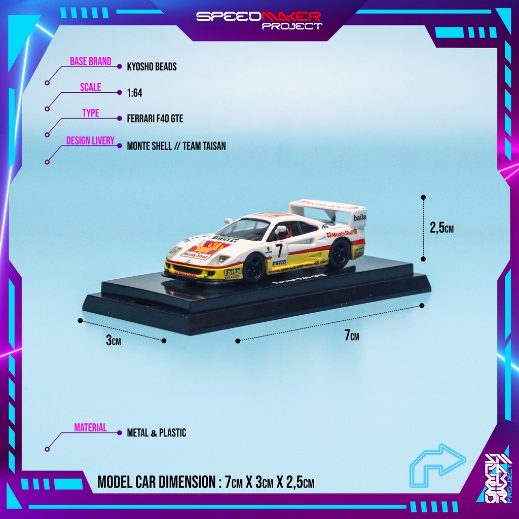 Kyosho Beads Custom Ferrari F40 GTE Monte Shell Diecast Miniatur Replika Mobil 1:64