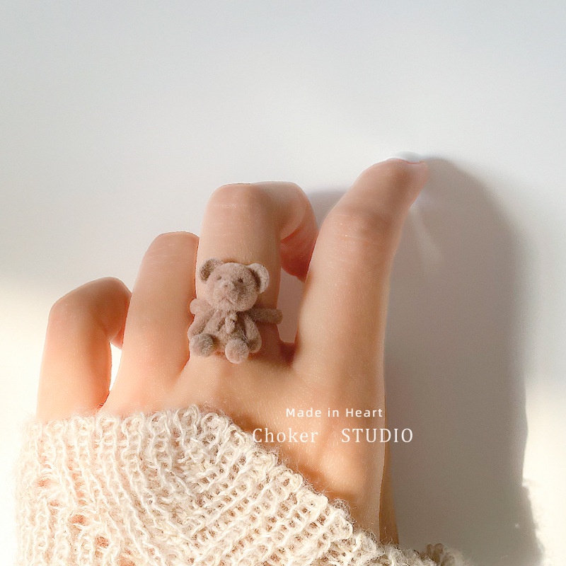 Cincin Jari Telunjuk Handmade Model Terbuka Dapat Disesuaikan Bentuk Beruang Bahan Plush Untuk Hadiah