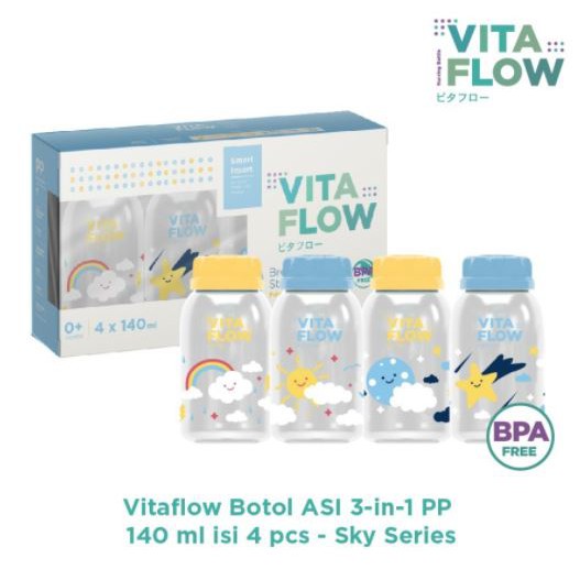 VITAFLOW Botol ASI BPA Free 4 x 140ml Breastmilk Container Botol ASIP Plastik Botol Pennyimpan ASI Beku